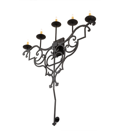 Meyda Lighting Fleur De Lys 36" 5-Light Costello Black Wall Sconce With Amber Faux Candlelight