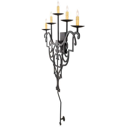 Meyda Lighting Fleur De Lys 36" 5-Light Costello Black Wall Sconce With Amber Faux Candlelight