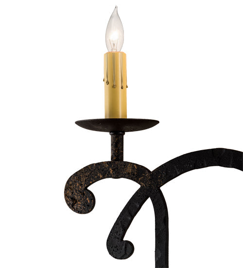 Meyda Lighting Fleur De Lys 36" 5-Light Distressed Costello Black Wall Sconce With Ivory Faux Candlelight