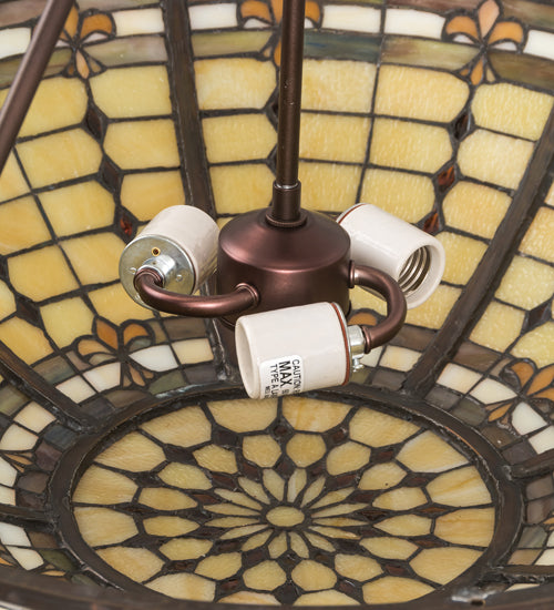 Meyda Lighting Fleur-de-Lite 24" 3-Light Mahogany Bronze Semi-flush Mount Light With Beige Shade Glass