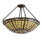Meyda Lighting Fleur-de-Lite 24" 3-Light Mahogany Bronze Semi-flush Mount Light With Beige Shade Glass