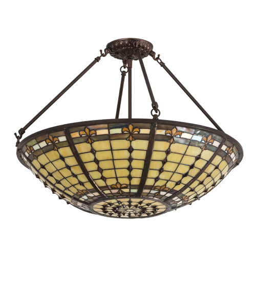 Meyda Lighting Fleur-de-Lite 24" 3-Light Mahogany Bronze Semi-flush Mount Light With Beige Shade Glass