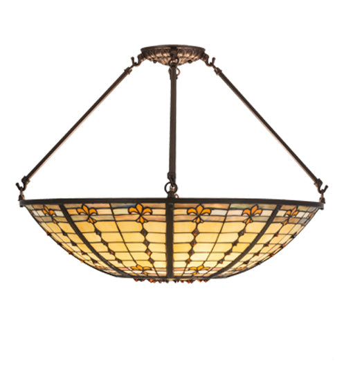 Meyda Lighting Fleur-de-Lite 24" 3-Light Mahogany Bronze Semi-flush Mount Light With Beige Shade Glass