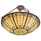 Meyda Lighting Fleur-de-Lite 24" 3-Light Mahogany Bronze Semi-flush Mount Light With Beige Shade Glass