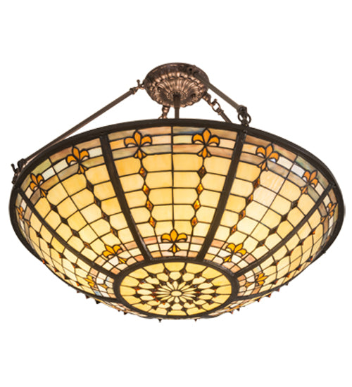 Meyda Lighting Fleur-de-Lite 24" 3-Light Mahogany Bronze Semi-flush Mount Light With Beige Shade Glass
