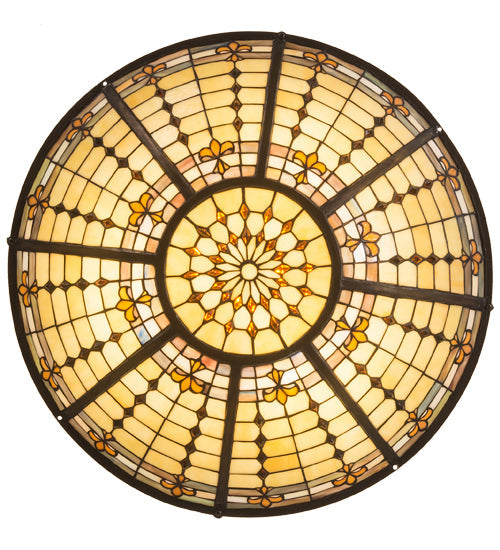 Meyda Lighting Fleur-de-Lite 24" 3-Light Mahogany Bronze Semi-flush Mount Light With Beige Shade Glass
