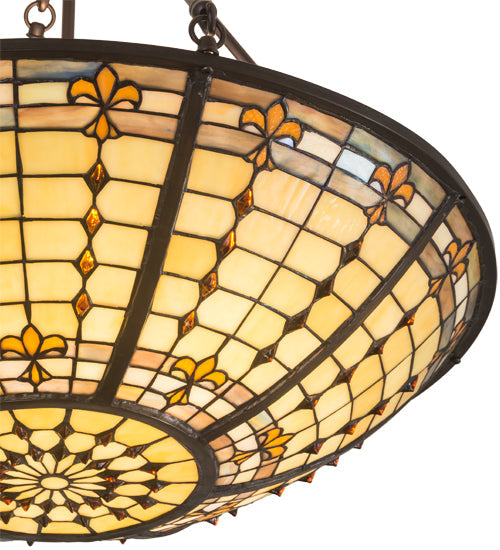 Meyda Lighting Fleur-de-Lite 24" 3-Light Mahogany Bronze Semi-flush Mount Light With Beige Shade Glass