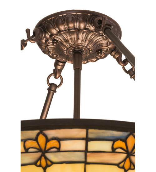 Meyda Lighting Fleur-de-Lite 24" 3-Light Mahogany Bronze Semi-flush Mount Light With Beige Shade Glass