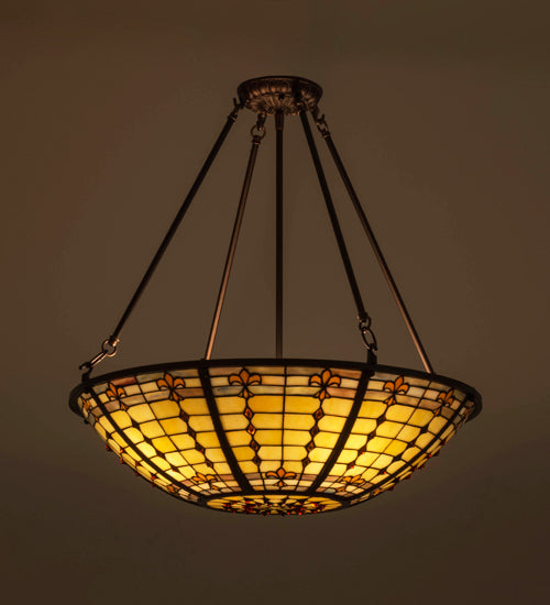 Meyda Lighting Fleur-de-Lite 24" 4-Light Mahogany Bronze Semi-flush Mount Light With Multi-Colored Shade Glass