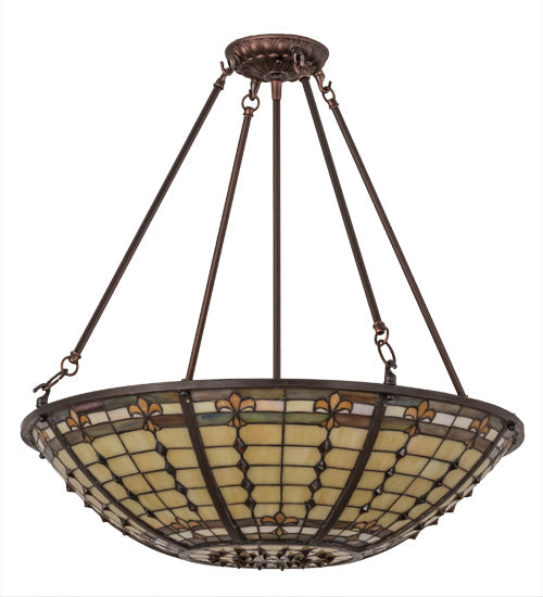 Meyda Lighting Fleur-de-Lite 24" 4-Light Mahogany Bronze Semi-flush Mount Light With Multi-Colored Shade Glass