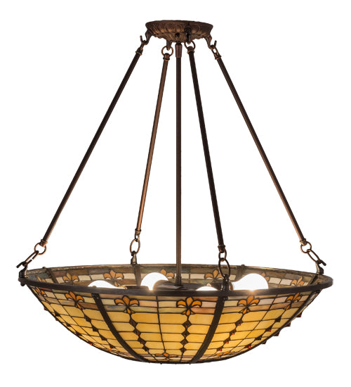 Meyda Lighting Fleur-de-Lite 24" 4-Light Mahogany Bronze Semi-flush Mount Light With Multi-Colored Shade Glass
