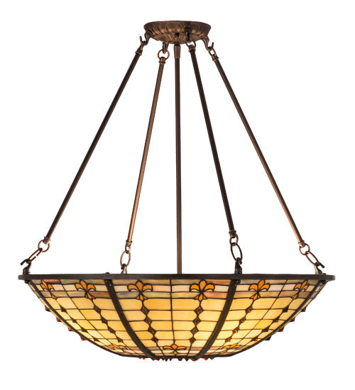 Meyda Lighting Fleur-de-Lite 24" 4-Light Mahogany Bronze Semi-flush Mount Light With Multi-Colored Shade Glass