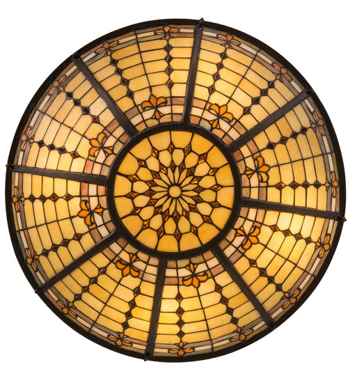 Meyda Lighting Fleur-de-Lite 24" 4-Light Mahogany Bronze Semi-flush Mount Light With Multi-Colored Shade Glass