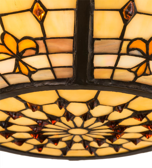 Meyda Lighting Fleur-de-Lite 24" 4-Light Mahogany Bronze Semi-flush Mount Light With Multi-Colored Shade Glass