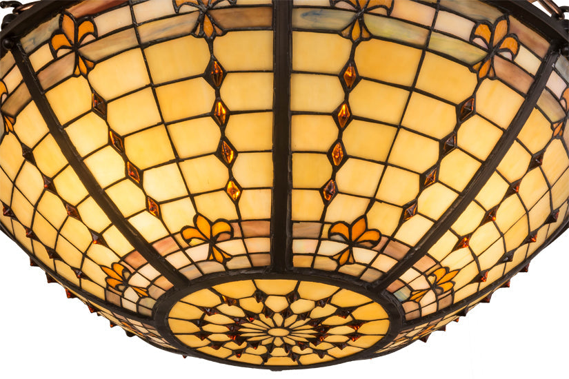 Meyda Lighting Fleur-de-Lite 24" 4-Light Mahogany Bronze Semi-flush Mount Light With Multi-Colored Shade Glass