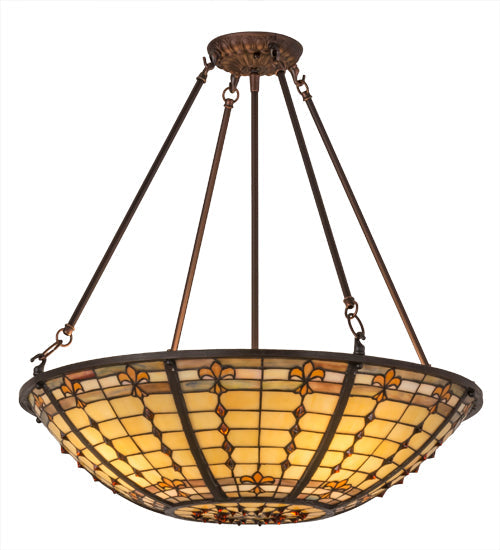 Meyda Lighting Fleur-de-Lite 24" 4-Light Mahogany Bronze Semi-flush Mount Light With Multi-Colored Shade Glass