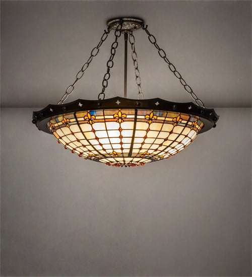Meyda Lighting Fleur-de-Lite 26" 4-Light Timeless Bronze & Antique Copper Semi-flush Mount Light With Beige & Amber Shade Glass