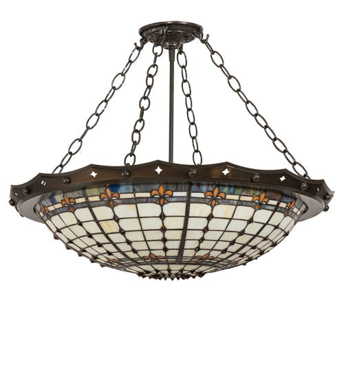 Meyda Lighting Fleur-de-Lite 26" 4-Light Timeless Bronze & Antique Copper Semi-flush Mount Light With Beige & Amber Shade Glass