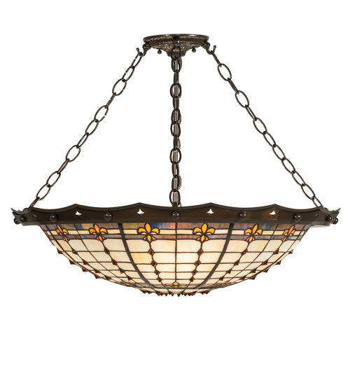 Meyda Lighting Fleur-de-Lite 26" 4-Light Timeless Bronze & Antique Copper Semi-flush Mount Light With Beige & Amber Shade Glass