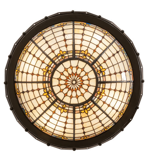 Meyda Lighting Fleur-de-Lite 26" 4-Light Timeless Bronze & Antique Copper Semi-flush Mount Light With Beige & Amber Shade Glass
