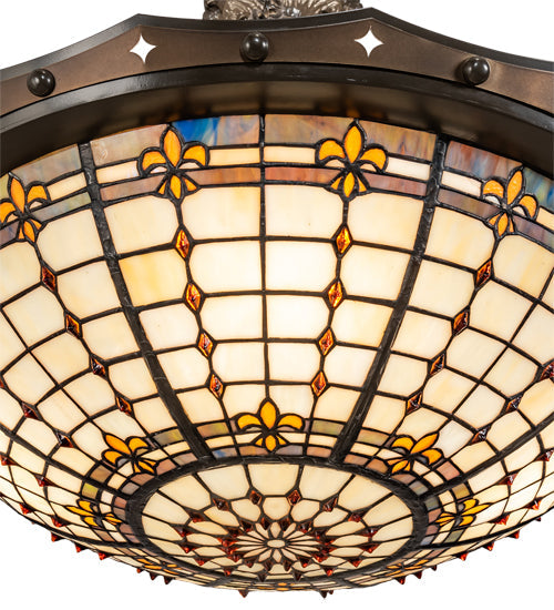 Meyda Lighting Fleur-de-Lite 26" 4-Light Timeless Bronze & Antique Copper Semi-flush Mount Light With Beige & Amber Shade Glass