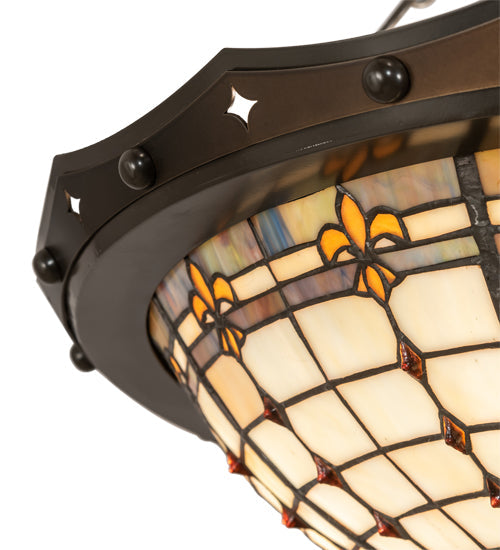 Meyda Lighting Fleur-de-Lite 26" 4-Light Timeless Bronze & Antique Copper Semi-flush Mount Light With Beige & Amber Shade Glass