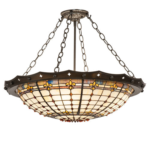 Meyda Lighting Fleur-de-Lite 26" 4-Light Timeless Bronze & Antique Copper Semi-flush Mount Light With Beige & Amber Shade Glass