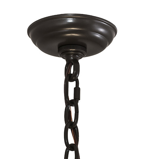 Meyda Lighting Fleur-de-Lite 26" 4-Light Timeless Bronze Inverted Pendant Light With Amber & Beige Shade Glass