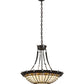 Meyda Lighting Fleur-de-Lite 26" 4-Light Timeless Bronze Inverted Pendant Light With Amber & Beige Shade Glass