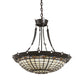 Meyda Lighting Fleur-de-Lite 26" 4-Light Timeless Bronze Inverted Pendant Light With Amber & Beige Shade Glass