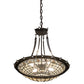 Meyda Lighting Fleur-de-Lite 26" 4-Light Timeless Bronze Inverted Pendant Light With Amber & Beige Shade Glass