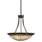 Meyda Lighting Fleur-de-Lite 26" 4-Light Timeless Bronze Inverted Pendant Light With Amber & Beige Shade Glass