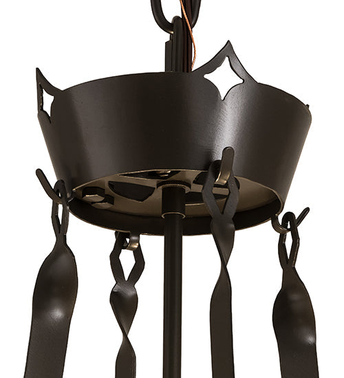 Meyda Lighting Fleur-de-Lite 26" 4-Light Timeless Bronze Inverted Pendant Light With Amber & Beige Shade Glass