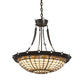 Meyda Lighting Fleur-de-Lite 26" 4-Light Timeless Bronze Inverted Pendant Light With Amber & Beige Shade Glass