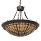 Meyda Lighting Fleur-de-Lite 28" 4-Light Timeless Bronze Inverted Pendant Light With Brown & Beige Shade Glass