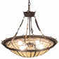 Meyda Lighting Fleur-de-Lite 28" 4-Light Timeless Bronze Inverted Pendant Light With Brown & Beige Shade Glass