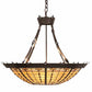 Meyda Lighting Fleur-de-Lite 28" 4-Light Timeless Bronze Inverted Pendant Light With Brown & Beige Shade Glass
