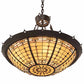 Meyda Lighting Fleur-de-Lite 28" 4-Light Timeless Bronze Inverted Pendant Light With Brown & Beige Shade Glass
