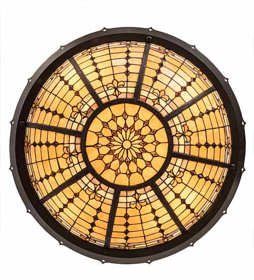 Meyda Lighting Fleur-de-Lite 28" 4-Light Timeless Bronze Inverted Pendant Light With Brown & Beige Shade Glass