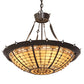 Meyda Lighting Fleur-de-Lite 28" 4-Light Timeless Bronze Inverted Pendant Light With Brown & Beige Shade Glass
