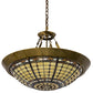 Meyda Lighting Fleur-de-Lite 28" 4-Light Transparent Brass Inverted Pendant Light With Multi-Colored Shade Glass