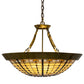 Meyda Lighting Fleur-de-Lite 28" 4-Light Transparent Brass Inverted Pendant Light With Multi-Colored Shade Glass
