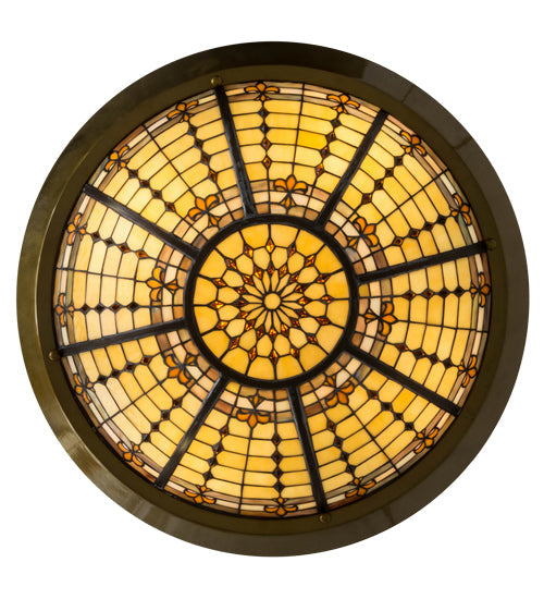 Meyda Lighting Fleur-de-Lite 28" 4-Light Transparent Brass Inverted Pendant Light With Multi-Colored Shade Glass