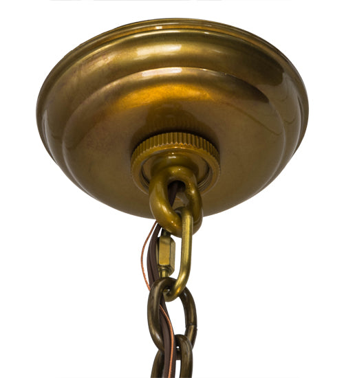 Meyda Lighting Fleur-de-Lite 28" 4-Light Transparent Brass Inverted Pendant Light With Multi-Colored Shade Glass