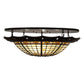 Meyda Lighting Fleur-de-Lite 32" 4-Light Antique Copper & Timeless Bronze Flush Mount Light With Amber & Beige Stained Shade Glass