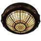 Meyda Lighting Fleur-de-Lite 32" 4-Light Antique Copper & Timeless Bronze Flush Mount Light With Amber & Beige Stained Shade Glass