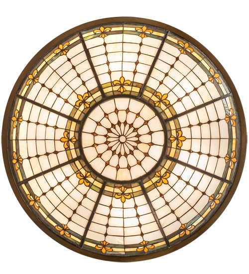 Meyda Lighting Fleur-de-Lite 38" 6-Light Antique Copper & Gold Metallic Semi-flush Mount Ceiling Light With Multi-Colored Shade Glass