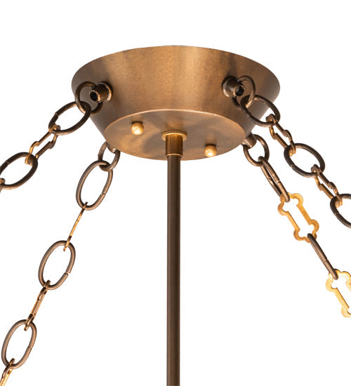 Meyda Lighting Fleur-de-Lite 38" 6-Light Antique Copper & Gold Metallic Semi-flush Mount Ceiling Light With Multi-Colored Shade Glass