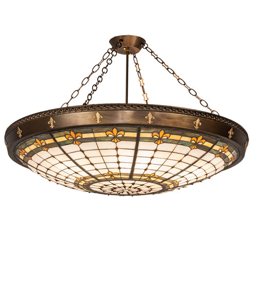 Meyda Lighting Fleur-de-Lite 38" 6-Light Antique Copper & Gold Metallic Semi-flush Mount Ceiling Light With Multi-Colored Shade Glass
