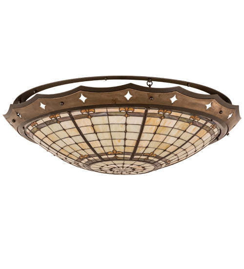 Meyda Lighting Fleur-de-Lite 42" 8-Light Mahogany Bronze Flush Mount Light With Beige & Brown Shade Glass